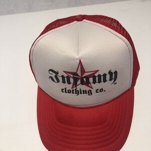Infamy Clothing Company Trucker Hat  Used Red White Adjustable Snap Back Vintage